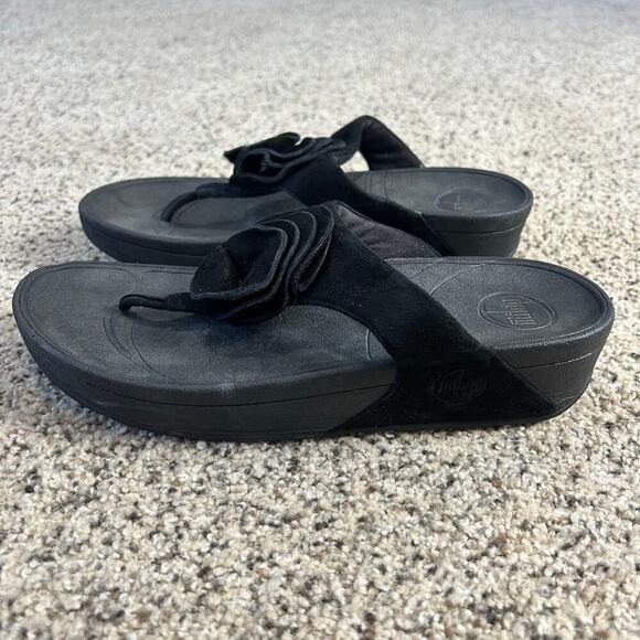 Fitflop Womens Florrie Sandals Size 9 Black Flower Thong Toe Post Slide - Picture 2 of 8